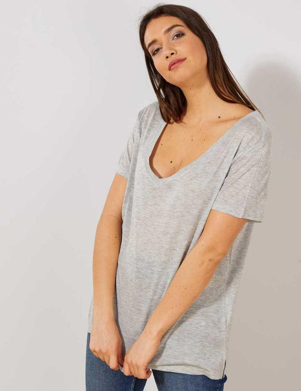 K.I.A.B.I-LADIES' SLOUCHY V-NECK T-SHIRT | GREY